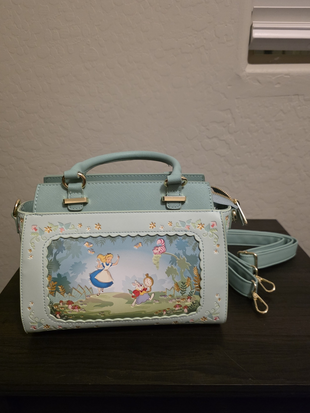 Loungefly Alice In Wonderland Mint Green Floral Storybook Satchel , NEVER WORN